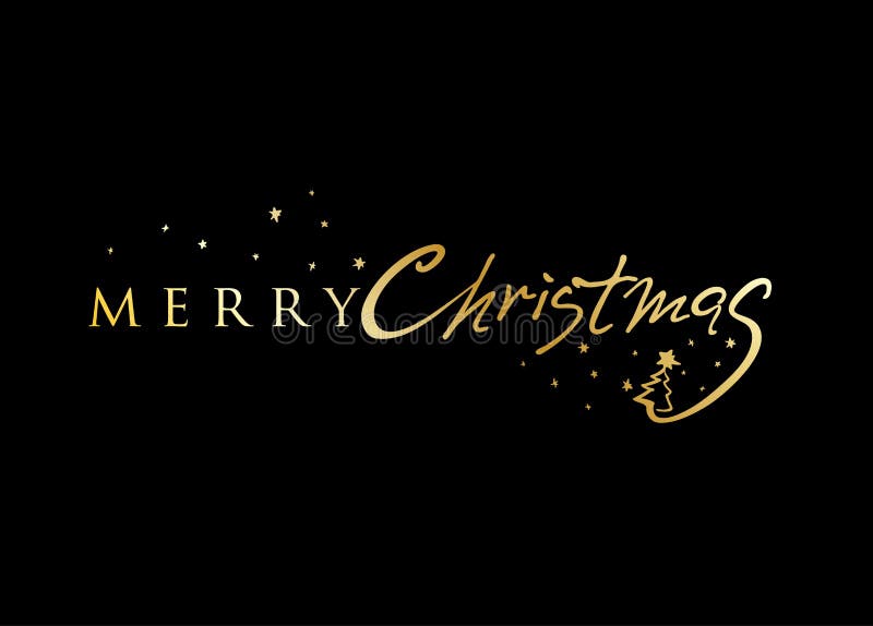 Merry Christmas Text Background. Golden Text on Black Background. Stock