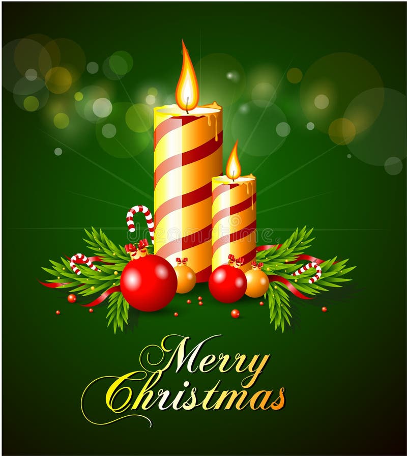 Merry Christmas Greeting Card with Candles Stock Vector Illustration