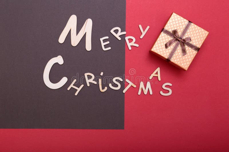 Merry Christmas. greeting card and gift box. Xmas background.