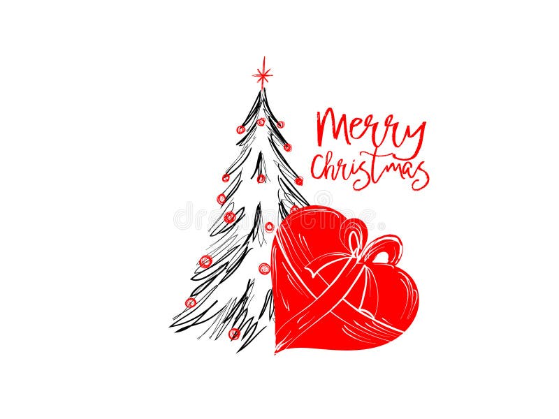 Merry Christmas greetings cards hand drawn with black and red ink pens for loving holidays royalty free illustration Merry Christmas greetings cards hand drawn with black and red ink pens for loving holidays royalty free illustration
