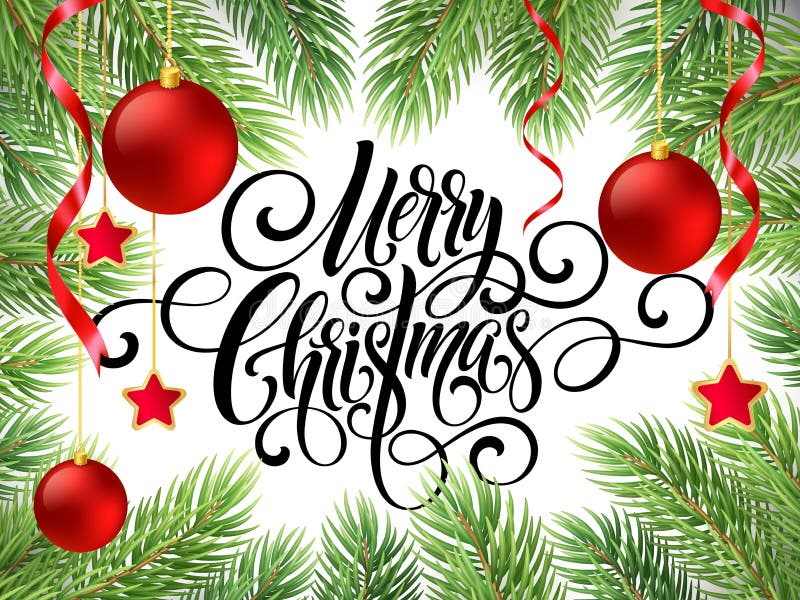 Merry Christmas Handwriting Script Lettering. Greeting Background with ...