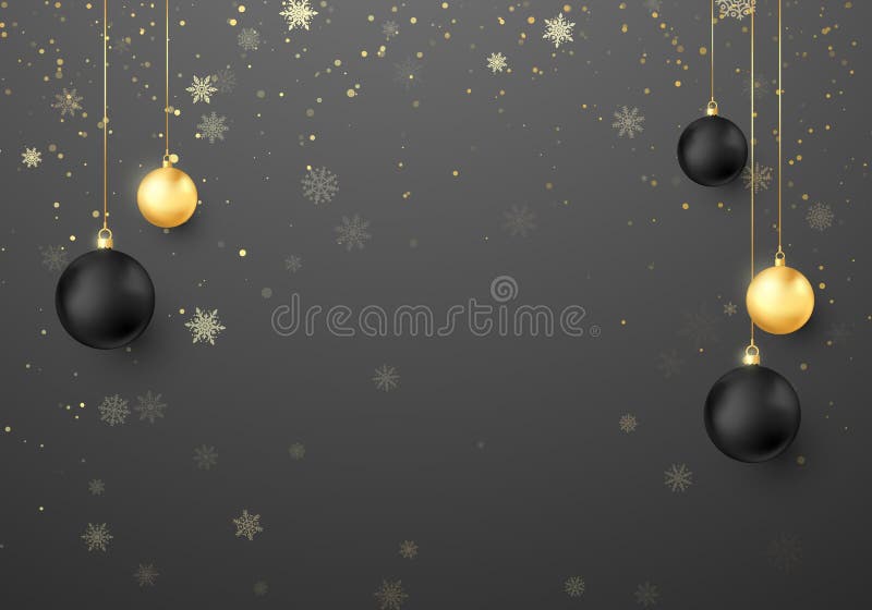 Merry Christmas and Happy New Year background. Holiday decoration element. Gold and blakc Christmas balls and snowflake royalty free illustration Merry Christmas and Happy New Year background. Holiday decoration element. Gold and blakc Christmas balls and snowflake royalty free illustration