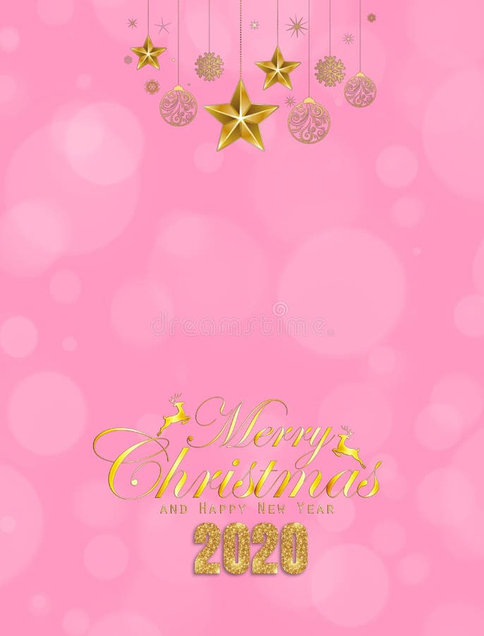 Merry Christmas and happy new year 2020 card with bokeh background in blue and golden stock photo