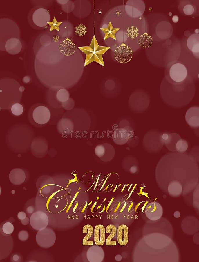 Merry Christmas and happy new year 2020 card with bokeh background in blue and golden royalty free stock photo