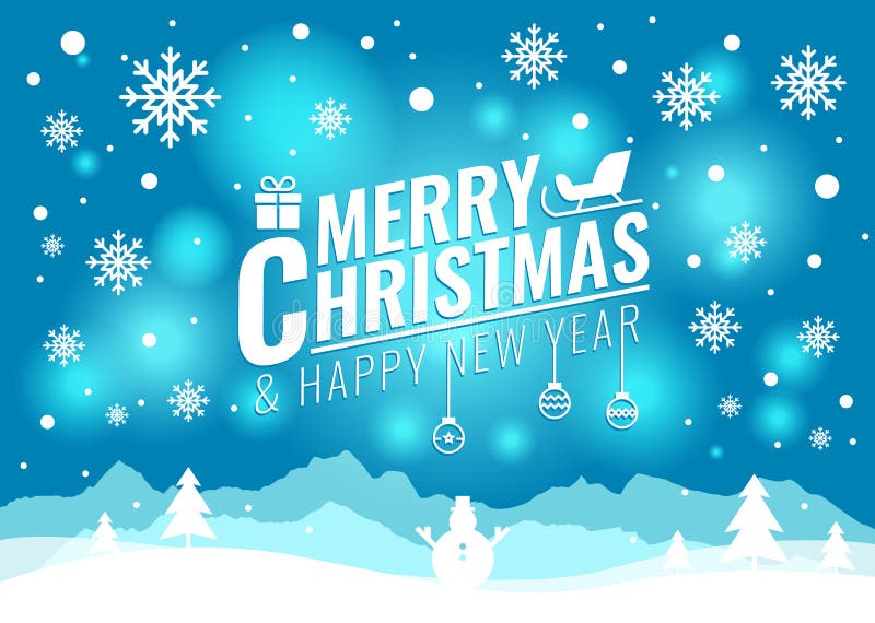 Merry Christmas and happy new year card - Christmas tree and snow snowman on blue light background vector design royalty free illustration Merry Christmas and happy new year card - Christmas tree and snow snowman on blue light background vector design royalty free illustration