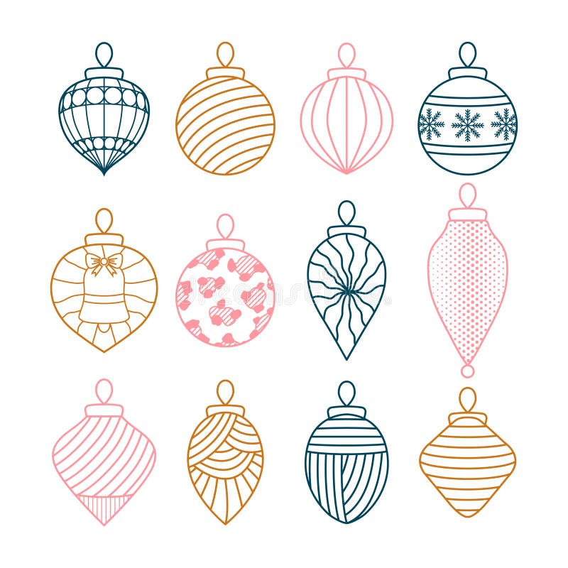 Merry Christmas and Happy New Year Graphic Resource Design. Editable Geometric Line work Christmas tree ornaments vector vector illustration