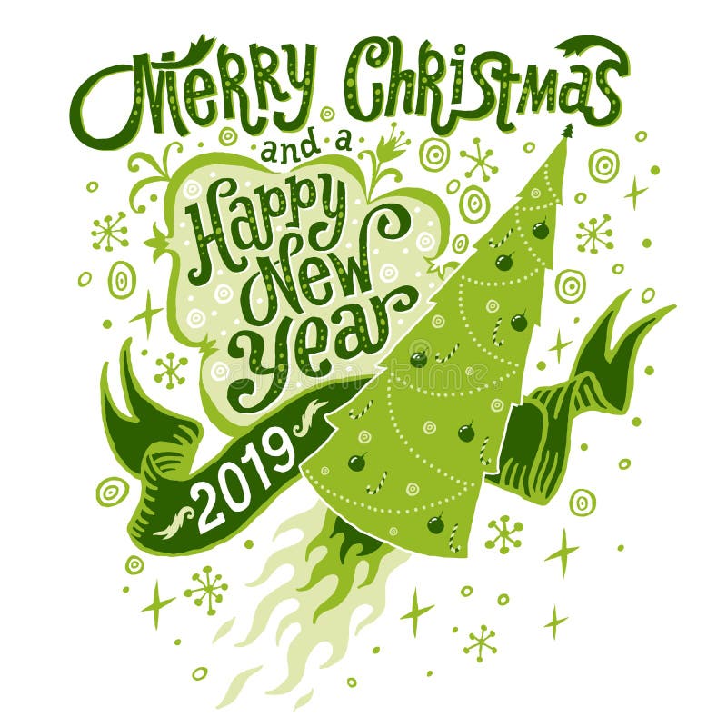 Merry Christmas and Happy New Year 2019 Greeting card royalty free illustration Merry Christmas and Happy New Year 2019 Greeting card royalty free illustration