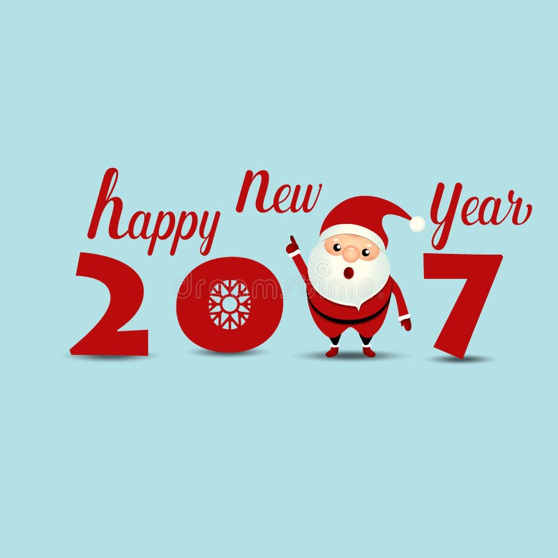 Merry Christmas and Happy new year 2017 Greeting Card with Santa. Background, midnight.