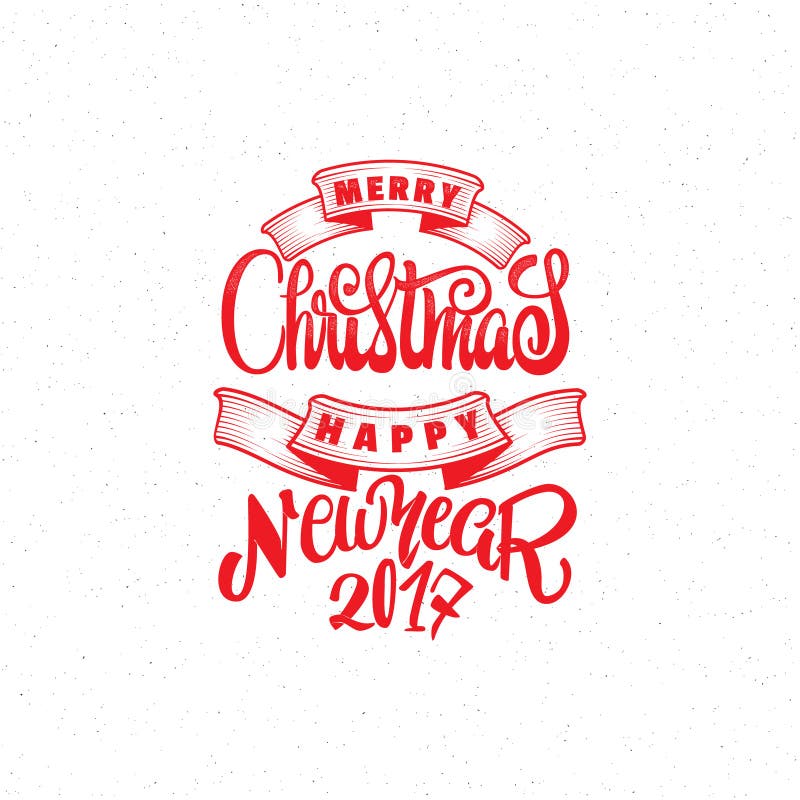Merry Christmas and Happy New Year 2017 Hand-lettering Text . Handmade