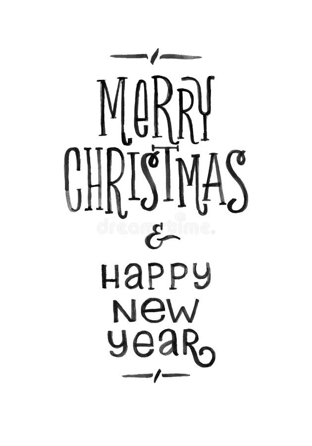 Merry Christmas Happy New Year Retro Vector Poster. Black and White
