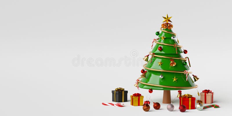 Merry Christmas and Happy New Year, Christmas tree with gifts and Christmas decorations