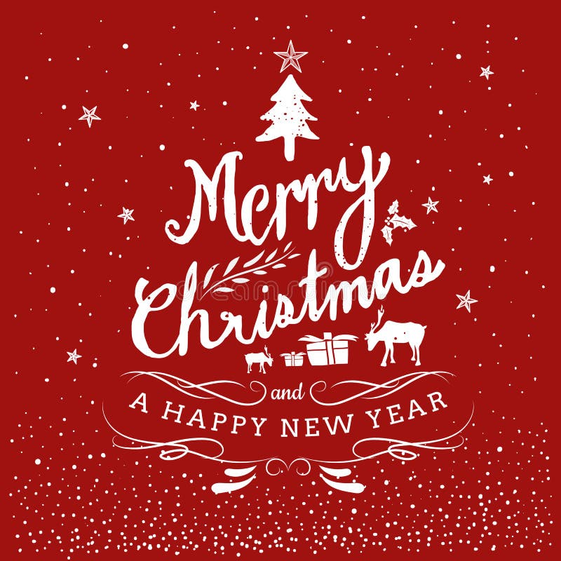 Merry Christmas And Happy New Year Typography Hand Drawn vector illustration