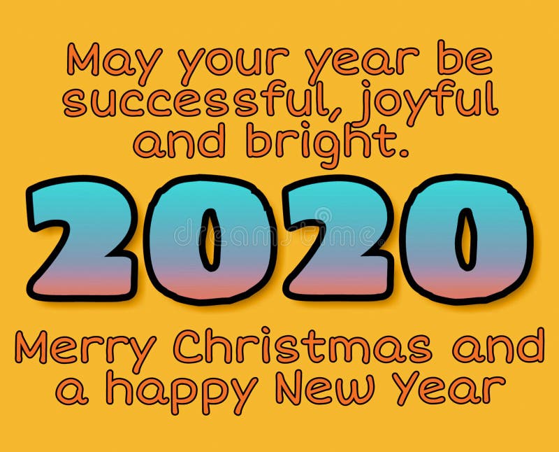 Merry christmas and happy new year 2020 wishes greeting card on abstract yellow background, colourful graphic illustration design vector illustration