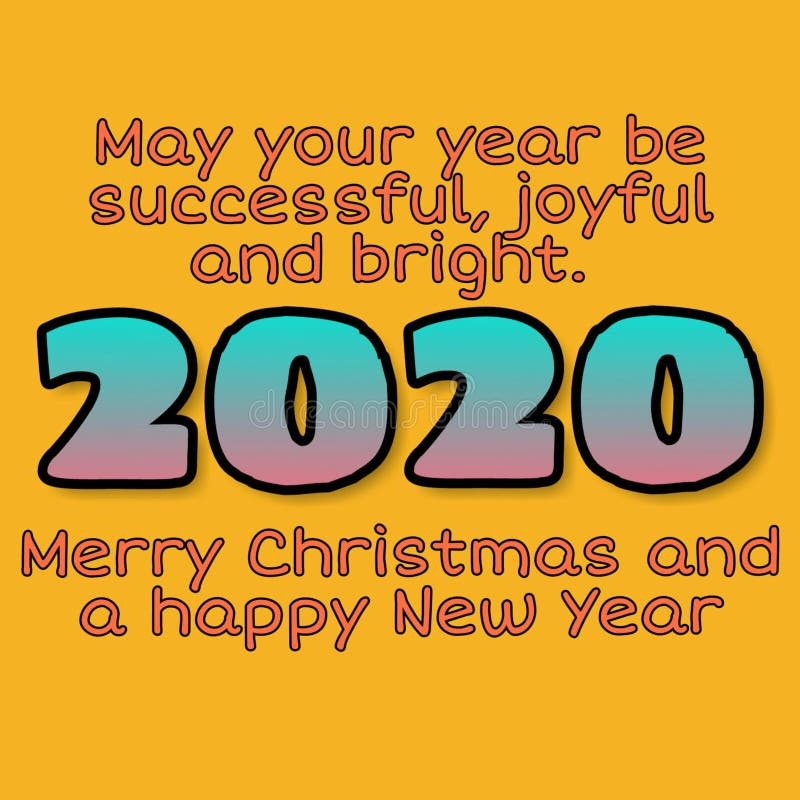 Merry christmas and happy new year 2020 wishes greeting card on abstract yellow background, colourful graphic illustration design royalty free illustration