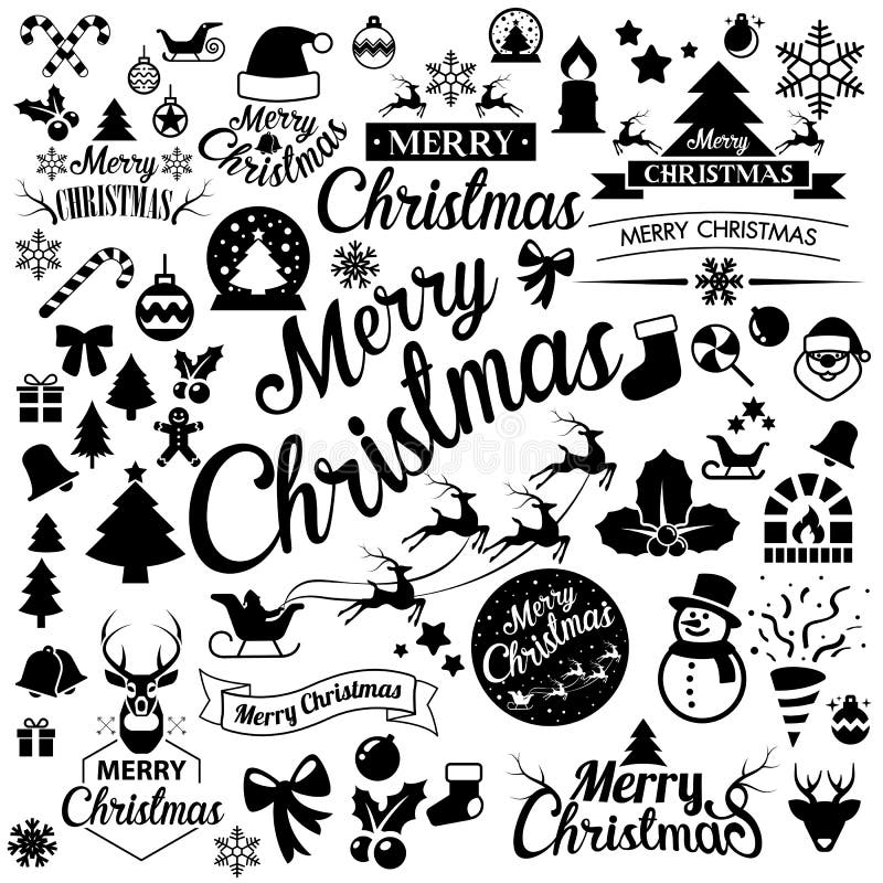 Merry Christmas icons set stock vector. Illustration of decorative ...