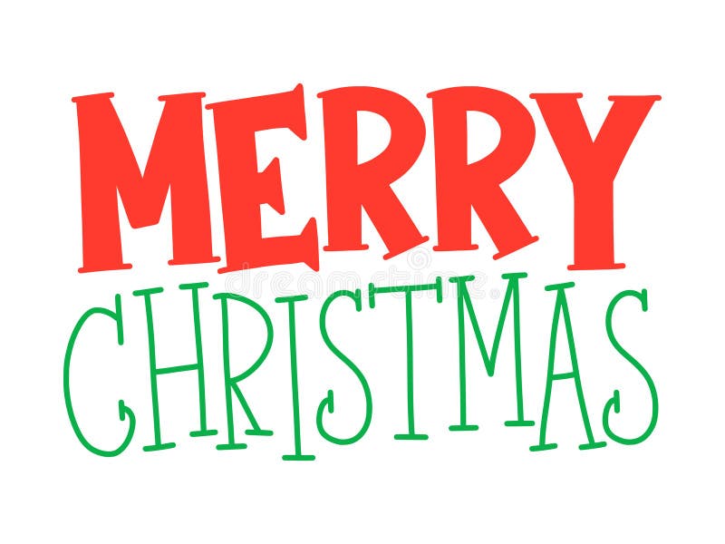 MERRY CHRISTMAS lettering vector illustration. Features bold red upper line and thin, playful green lower line stock illustration