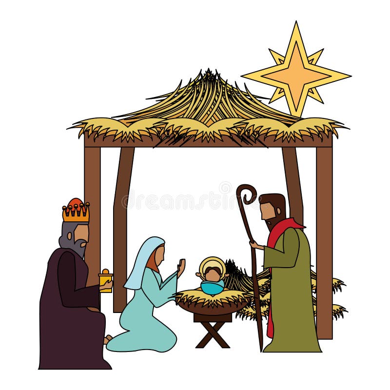 Merry Christmas Nativity Christian Cartoon Stock Vector - Illustration ...