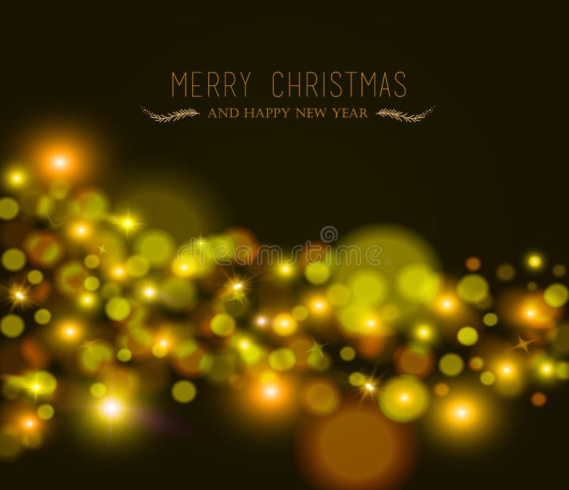 Merry christmas happy new year blur bokeh lights, star and sparkle background with text. Ideal for xmas greeting card or holiday party invitation. EPS10 vector. Lighting bokeh vectors