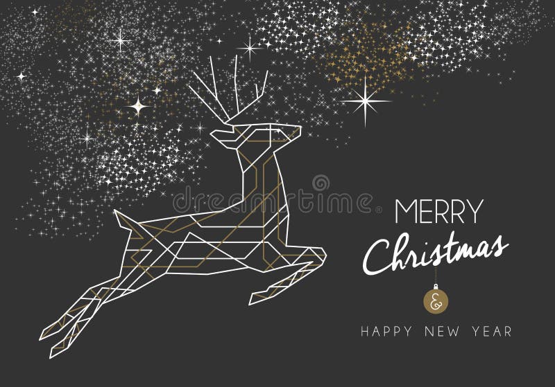 Merry christmas new year deer art deco outline