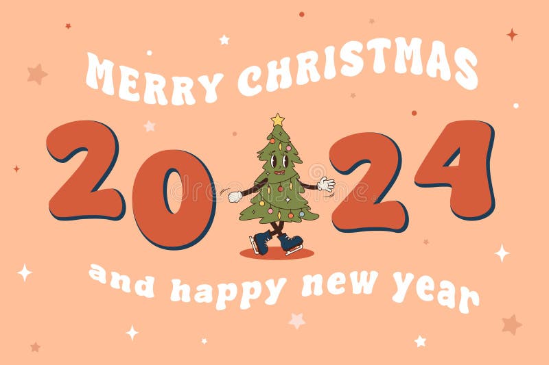 Merry Christmas and New Year 2024 Greeting Card Stock Vector