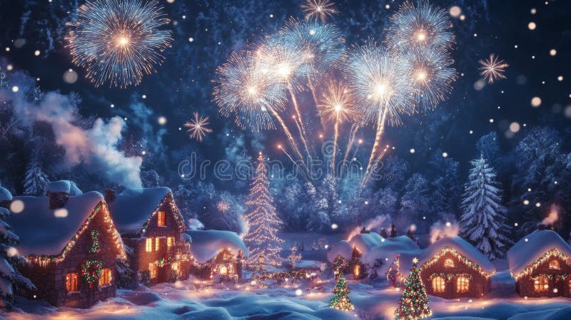 Merry Christmas Night with Sparkling Fireworks royalty free illustration