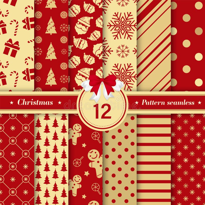 Merry Christmas pattern seamless collection. Set of 12 X-mas