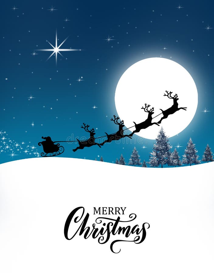 Merry Christmas Reindeer and Santa`s Sleigh , Tree , Season December ...
