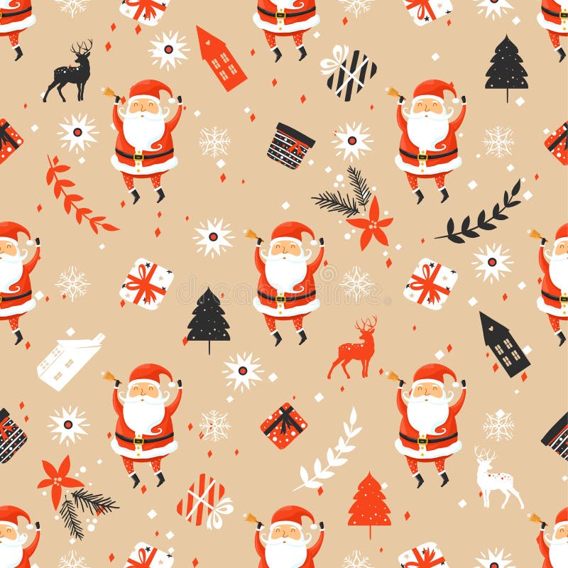 Merry Christmas seamless pattern with Santa Claus