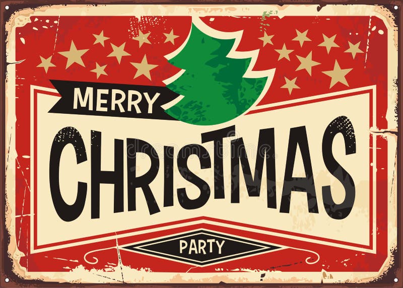 Merry Christmas vintage sign. Christmas party invitation in retro style. Holidays and events theme.