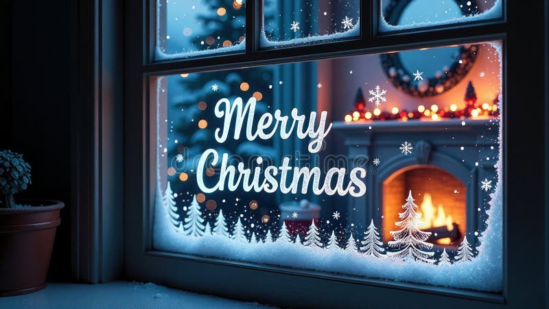 Merry Christmas Window Decor. stock illustration