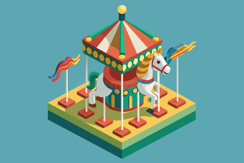 A merry go round with a horse carousel spinning, Carousel horse Customizable Isometric Illustration vector illustration