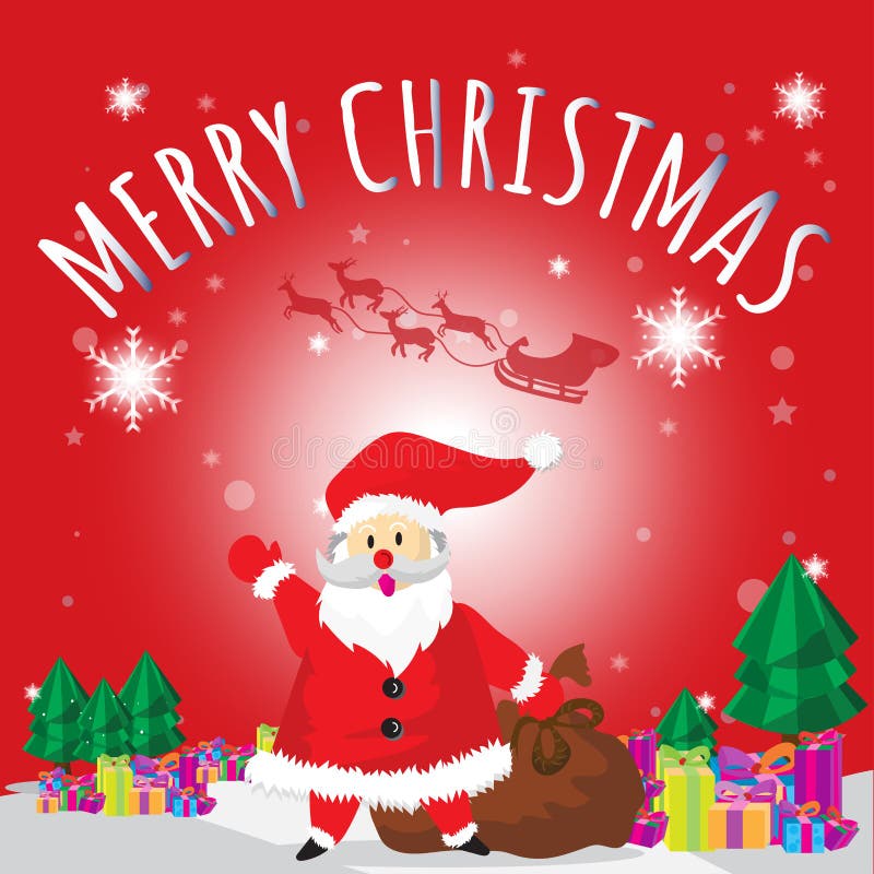 Santa Hello Bag and Merry Christmas Red Background Tree and Gift ...