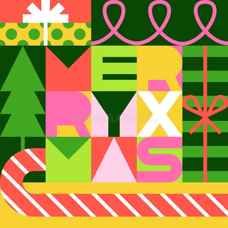 Merry xmas semesterbrev. Vektorillustration av julgranskorgar. Utskriftsdesign för hälsningskort vektor illustrationer