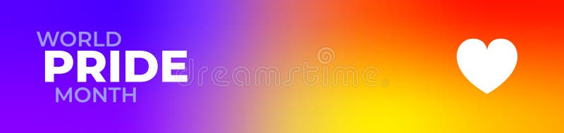 Mes del Orgullo Mundial texto con símbolo de corazón blanco sobre gradiente arco iris. Mensaje de unidad de celebración de igualda ilustración del vector