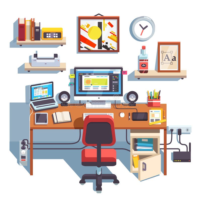 Mesa de trabalho de designer profissional ilustração do vetor