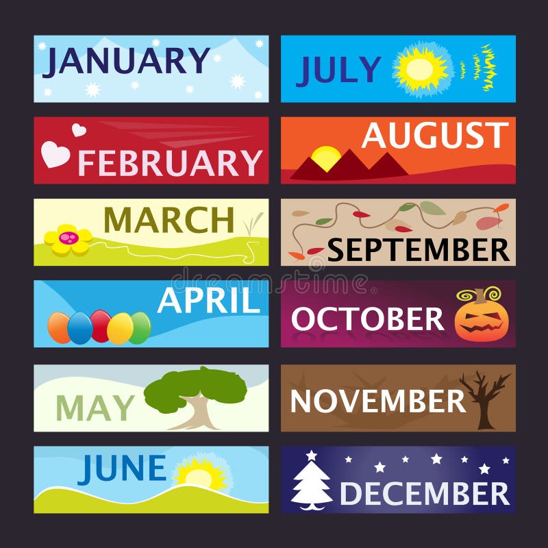 Meses del conjunto de la bandera del año stock de ilustración Meses del conjunto de la bandera del año stock de ilustración