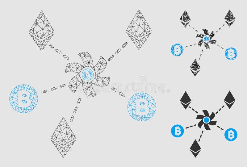 Cryptocurrency Mixer Rotor Vector Mesh Carcass Model and Triangle Mosaic Icon vector illustration