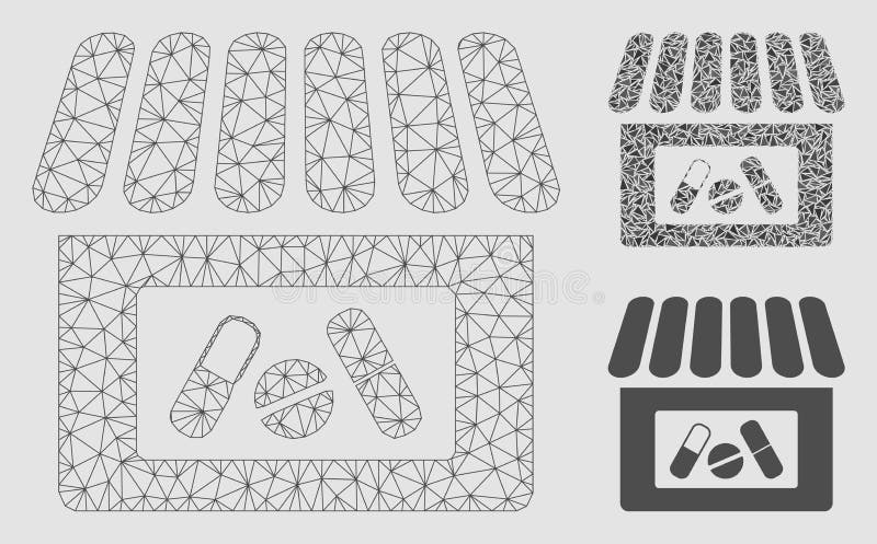 Drug Shop Vector Mesh Network Model and Triangle Mosaic Icon stock illustration