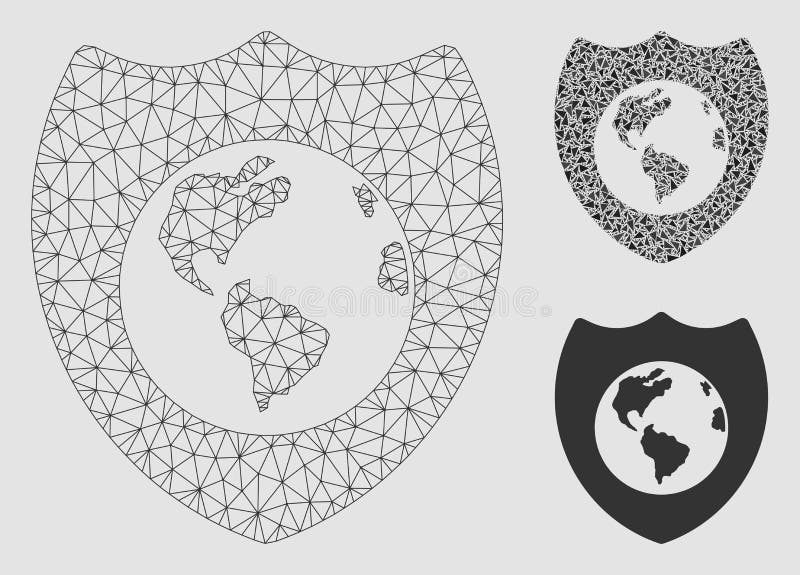 Earth Shield Vector Mesh Network Model and Triangle Mosaic Icon vector illustration Earth Shield Vector Mesh Network Model and Triangle Mosaic Icon vector illustration