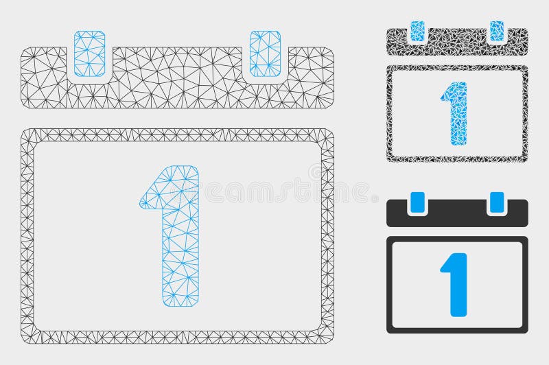 First Day Calendar Page Vector Mesh Wire Frame Model and Triangle