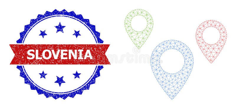 Unclean Bicolor Slovenia Seal and Map Objects Web Icon vector illustration