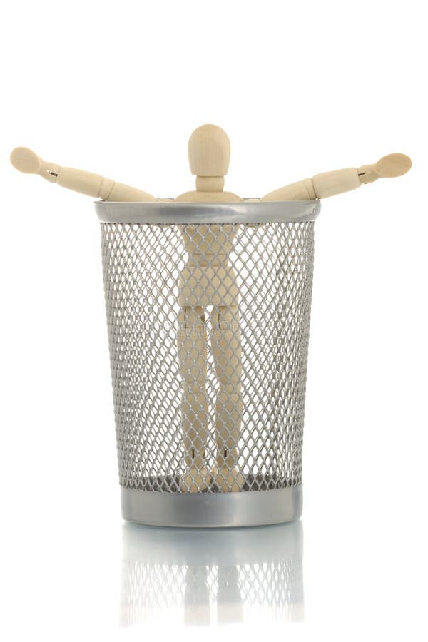 Mesh trash bin with manikin inside