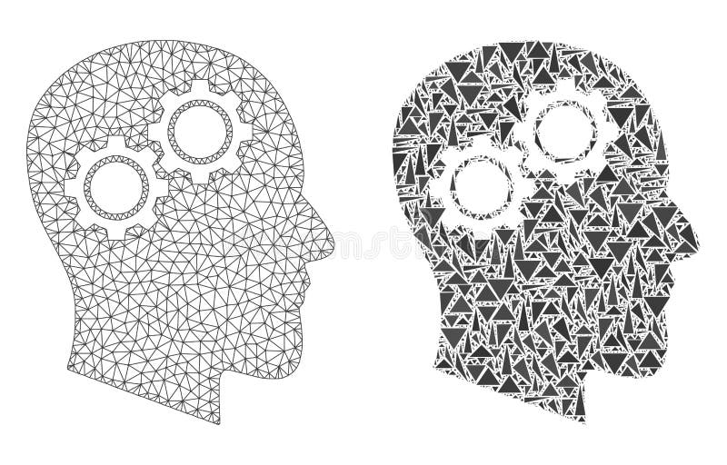 Polygonal Carcass Mesh Head Gears and Mosaic Icon royalty free illustration Polygonal Carcass Mesh Head Gears and Mosaic Icon royalty free illustration