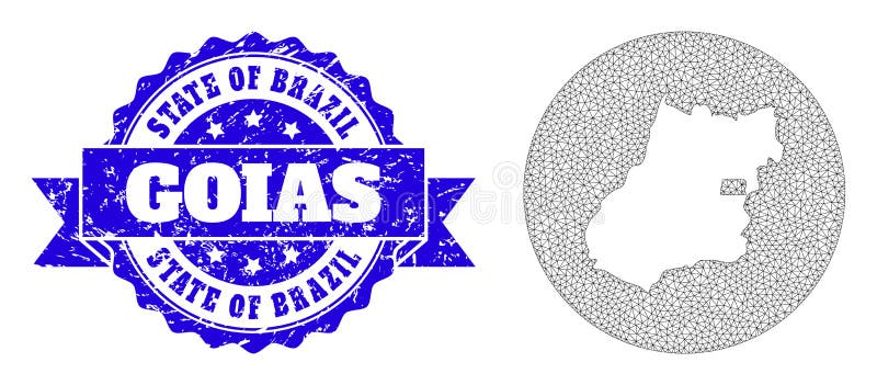 Network Mesh Circle Hole Map of Goias State with Grunge Stamp Seal royalty free illustration