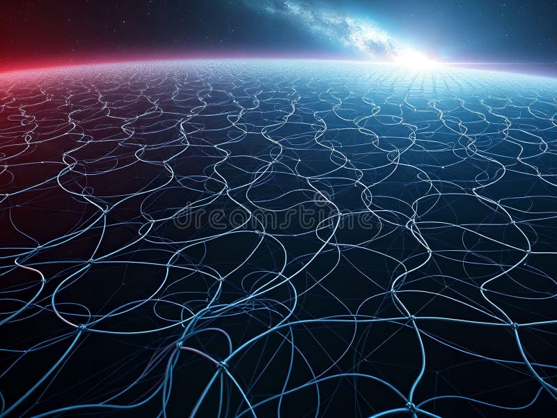 Mesmeriera djuputrymmeskablar som drivs genom Supernovas Dark SciFi 16K återgivning royaltyfri illustrationer