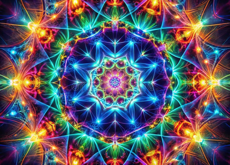 Mesmeriering av Fractal Kaleidoskop A Psychedelic Journey genom lowing Lines och Vibrant Colors Perfect for Abstract royaltyfri illustrationer