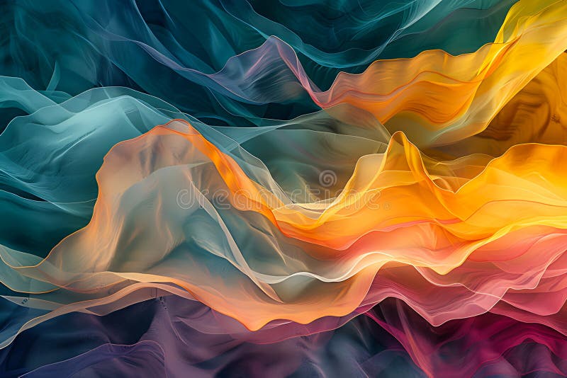 A mesmerizing abstract digital artwork featuring fluid, silk-like waves stock photo