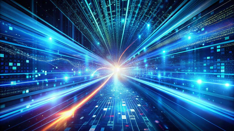 Visualizing Global Data Flow A Dynamic Blue Tech Abstract Depicting HighSpeed Transfer and Potential Cyber Threats stock illustration