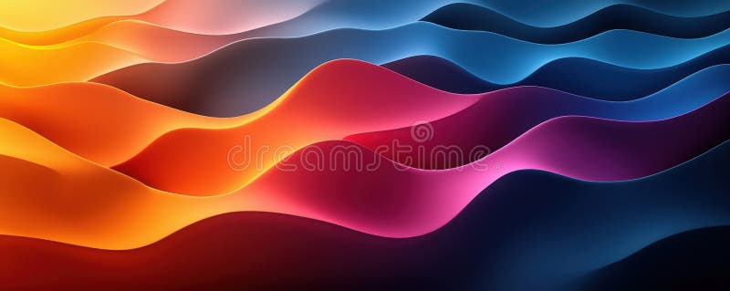 A mesmerizing abstract image showcasing a series of colorful waves with smooth gradients. The vibrant spectrum transitions between warm and cool tones, creating a dynamic and visually engaging piece. Ideal as a desktop background or for artistic and design inspiration, this composition conveys creativity and modern aesthetics. Harmonious spectrum stock images, royalty-free photos and pictures