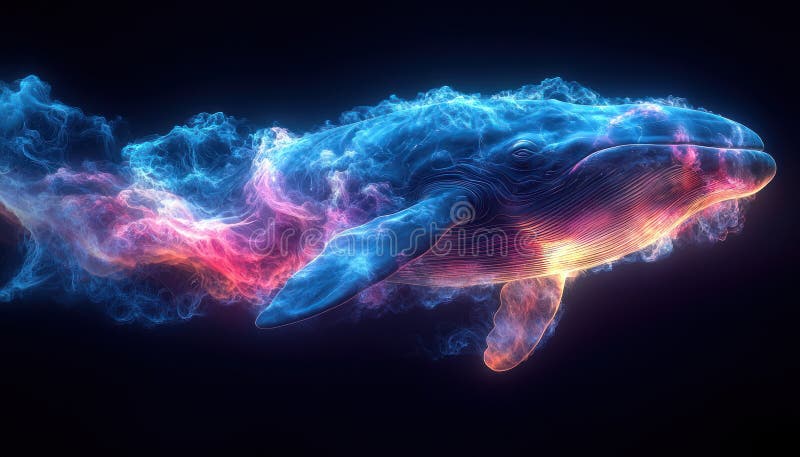 Mesmerizing abstract image of whale, visualized with swirling colors and ethereal patterns, evokes sense of wonder and stock photos